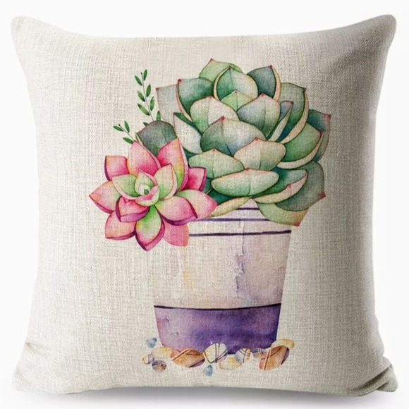 Set of 5 Nordic Style Watercolor Cactus & Succulent Plant Flowers Cushion Cover - Picture 8 of 8
